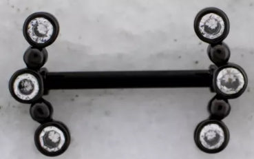 14G PVD NIPPLE BARBELL W/ BEADED GEM CRESCENT ENDS 1-pair