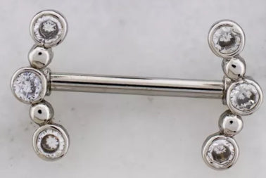 14G PVD NIPPLE BARBELL W/ BEADED GEM CRESCENT ENDS 1-pair