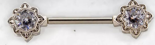 NIPPLE BARBELL WITH GEM FLOWER
