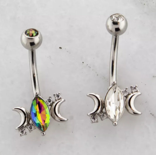 CRESCENT MOON WITH GEM NAVEL RING