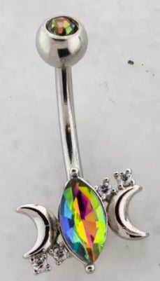 CRESCENT MOON WITH GEM NAVEL RING