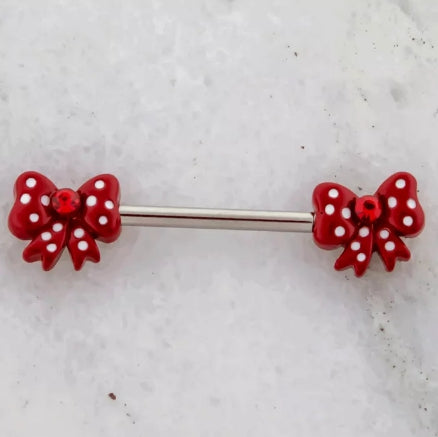 POLKA DOT BOW NIPPLE BARBELL - 1 Pair